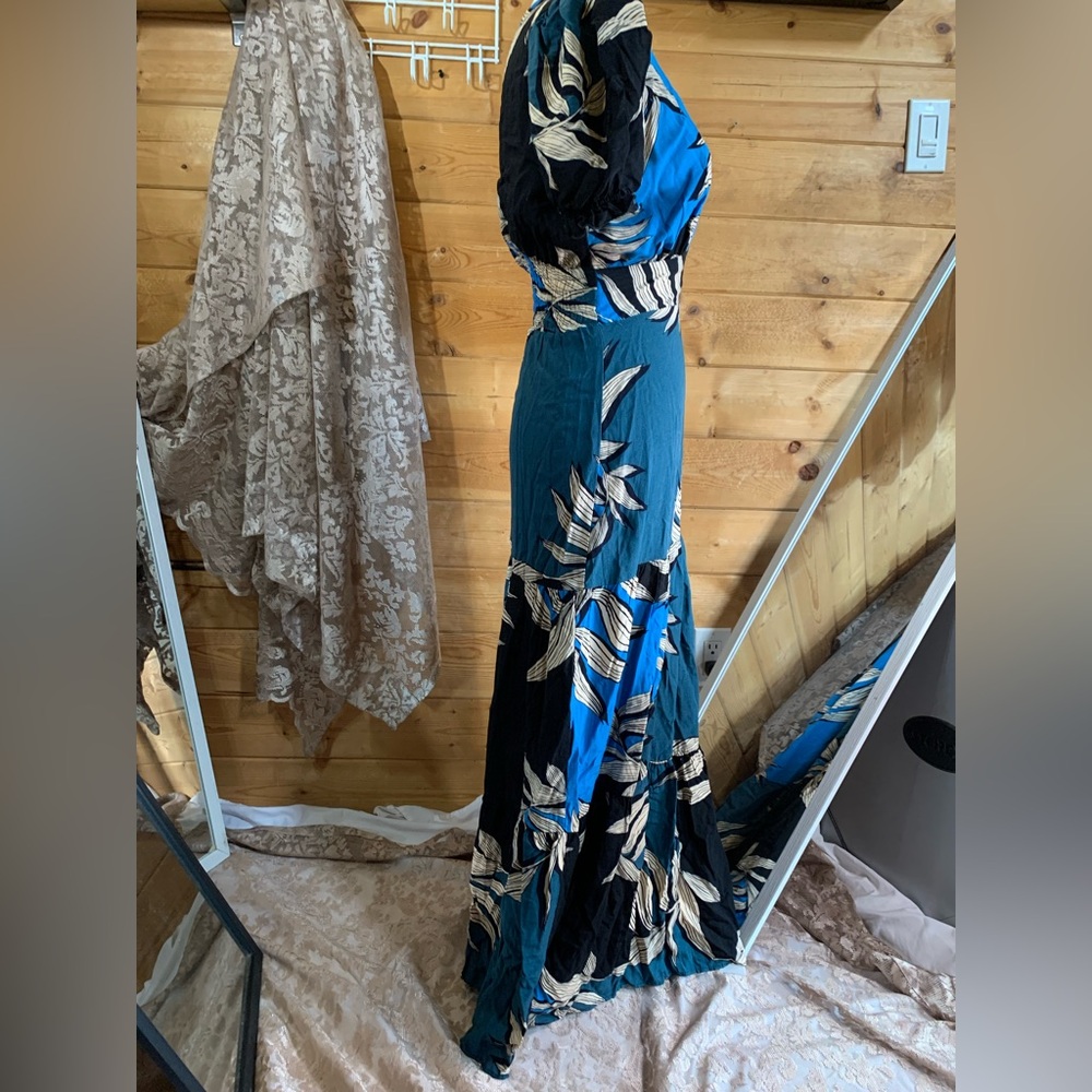 Linen Tropical Tiered Maxi Dress Prairie Romantic Vacation Resort Luxe Size 10 - Picture 8 of 15